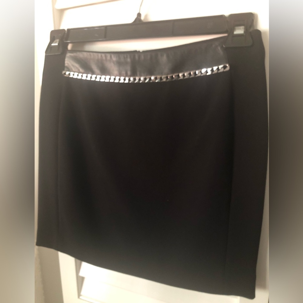 Sandro Black Mini Skirt With Silver Chain & Leather Detail